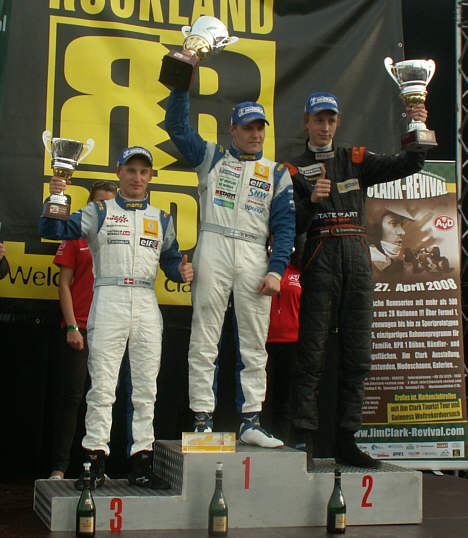 Hockenheimring 27.4.2008. 1: Valtteri Bottas, 2: Stef Dusseldorp, 3: Johan Jokinen.